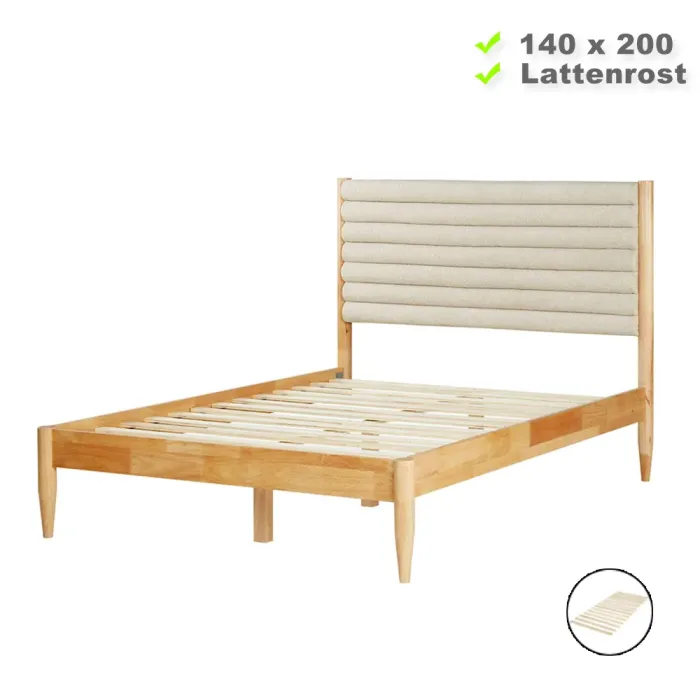 Polsterbett 140x200 - Boucle Doppelbett mit Komfort Rückenlehne - Farbe: Natur Beige