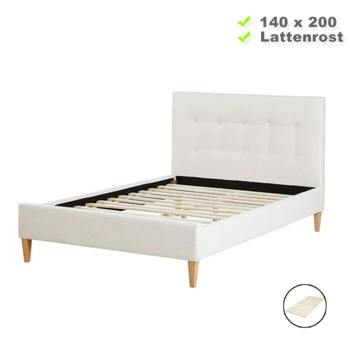 Polsterbett 140x200 Boucle Doppelbett in Beige - Mit hohem Kopfteil