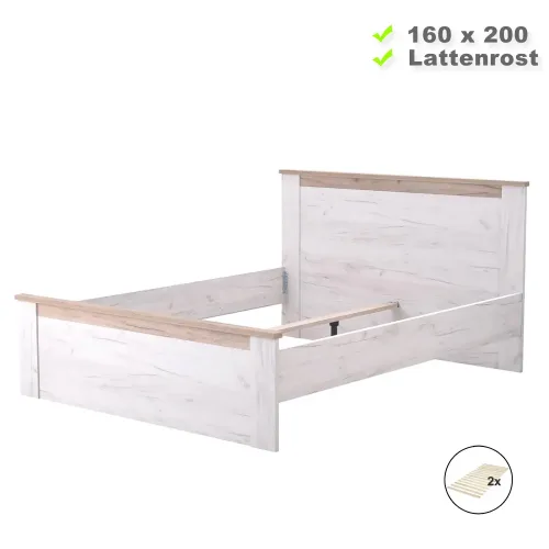 Vintage Shabby Chic - Doppelbett 160x200 mit hohem Kopfteil - Farbe: Weiß mit Grau