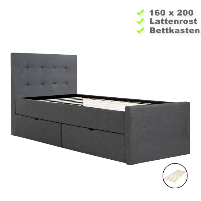 Polsterbett 160x200 - Doppelbett mit zwei Bettkästen - Farbe: Grau