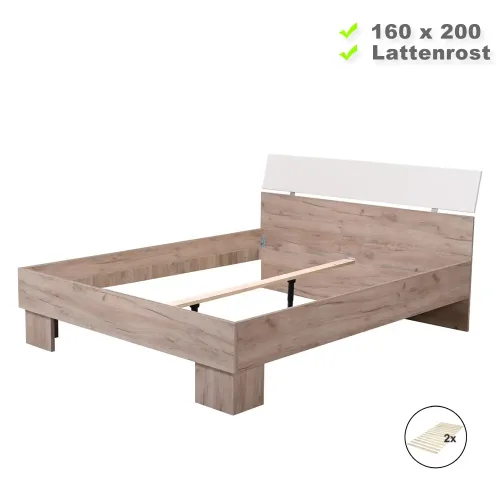 Doppelbett 160x200 - Futonbett mit hohem Kopfteil - Farbe: Natur mit Weiß