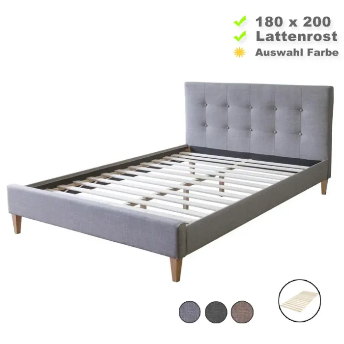 Polsterbett 180x200 - Doppelbett mit hohem Kopfteil - Farbe-Auswahl: Braun Schwarz Grau