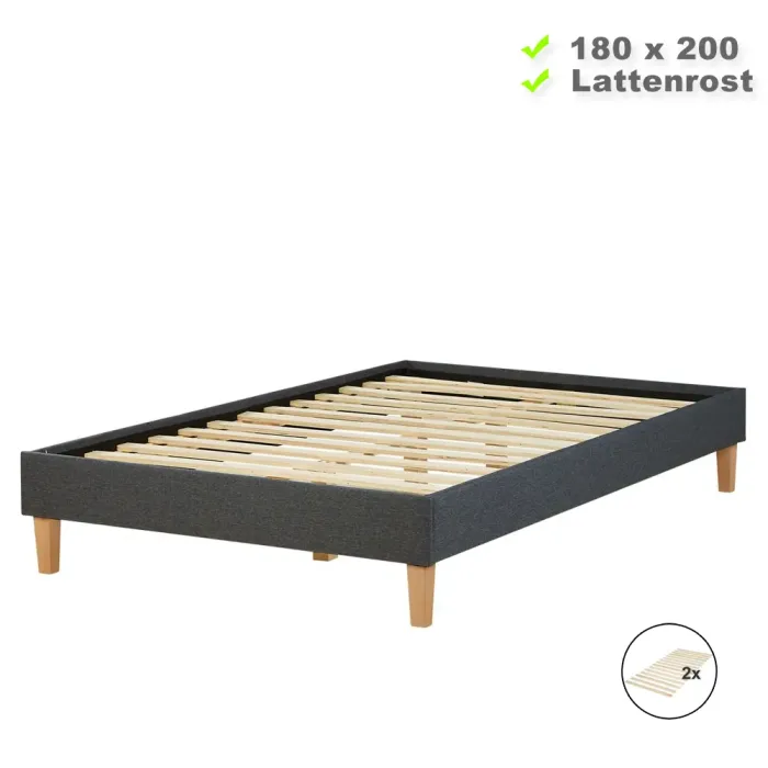 Polsterbett 180x200 - Doppelbett ohne Kopfteil - Farbe: Grau