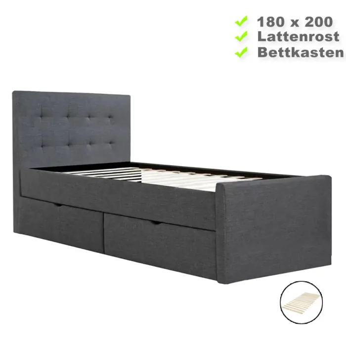Polsterbett 180x200 - Doppelbett mit zwei Bettkästen - Farbe: Grau