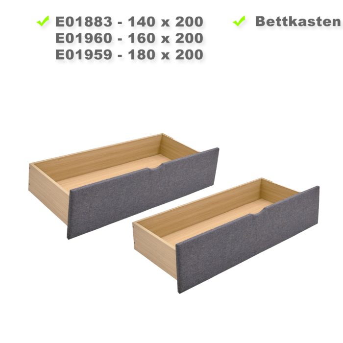 Zwei Bettkästen für Polsterbetten - Bettkasten mit Rollen - Farbe: Grau