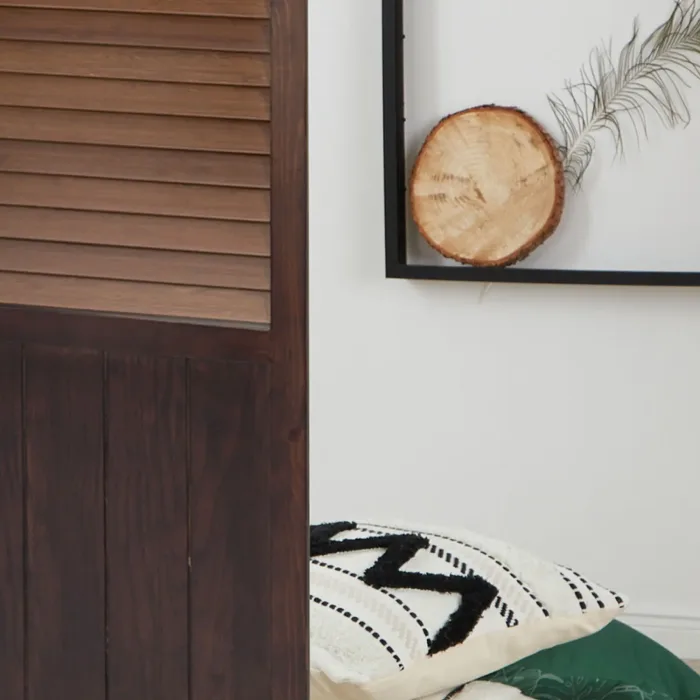 Raumteiler aus Holz im used Stil 120x170 cm - Paravent 3 teilig mit mehrzeiligen Holzlamellen - Farbe: Braun