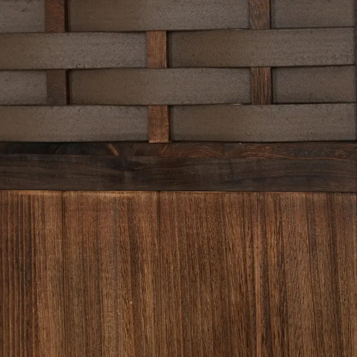 Raumteiler mit Holzlamellen 120x170 cm - Paravent 3 teilig aus Echtholz und Kunststoff in Rattan-Optik - Farbe: Braun