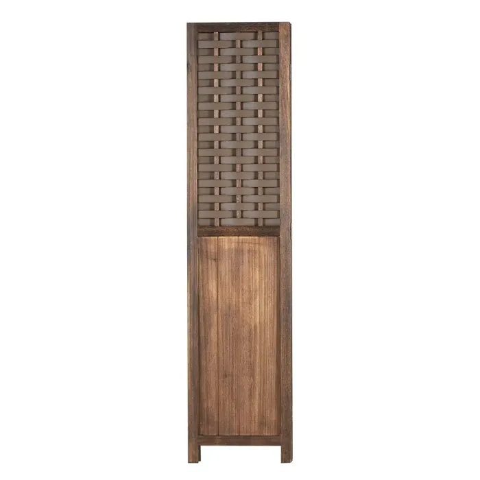 Raumteiler mit Holzlamellen 120x170 cm - Paravent 3 teilig aus Echtholz und Kunststoff in Rattan-Optik - Farbe: Braun