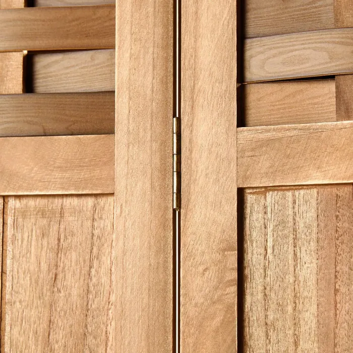 Raumteiler mit Holzstreben 120x170 cm - Paravent 3 teilig aus Echtholz und Kunststoffelementen - Farbe: Hellbraun Natur