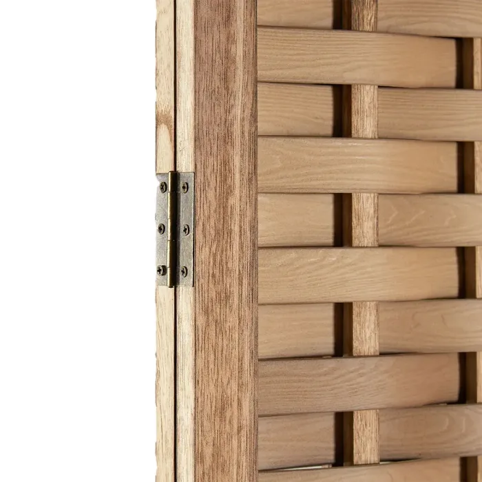 Raumteiler mit Holzstreben 120x170 cm - Paravent 3 teilig aus Echtholz und Kunststoffelementen - Farbe: Hellbraun Natur