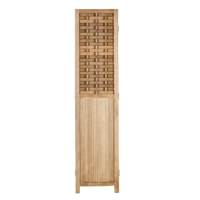 Raumteiler mit Holzstreben 120x170 cm - Paravent 3 teilig aus Echtholz und Kunststoffelementen - Farbe: Hellbraun Natur