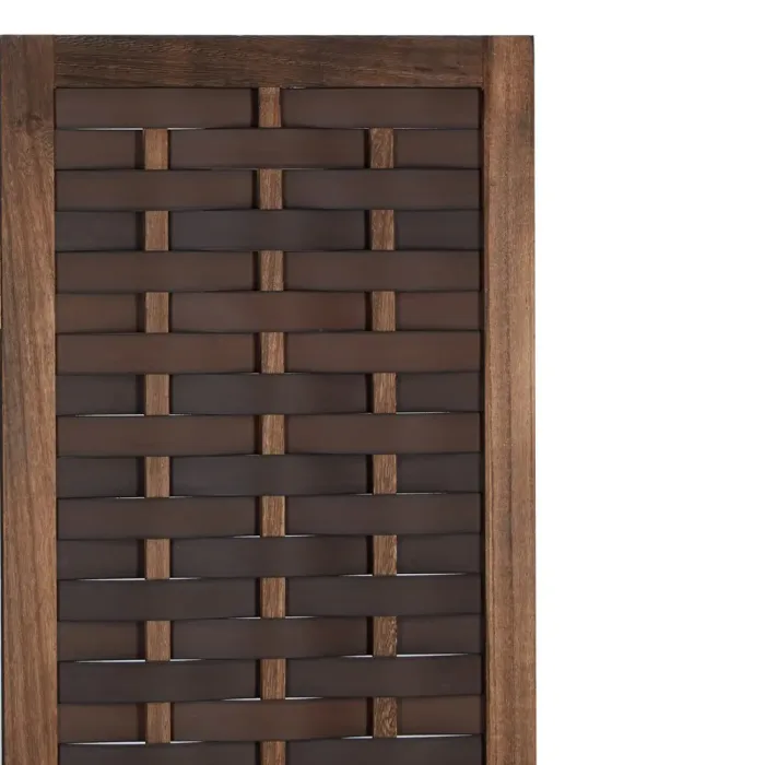 Raumteiler mit Holzrahmen 120x170 cm - Paravent 3 teilig mit einem geflochtenen Muster in Rattan-Optik - Farbe: Braun