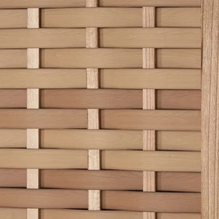 Raumteiler aus Holz 120x170 cm - Paravent 3 teilig mit einem mehrfarbigen Kunststoffgeflecht - Farbe: Natur Braun