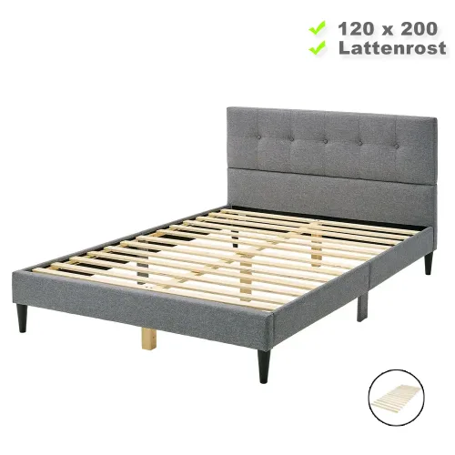 Klassisches Polsterbett 120x200 - Doppelbett mit einem hohem Kopfteil - Farbe: Grau