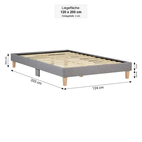 Polsterbett 120x200 - Futonbett ohne Kopfteil - Farbe: Grau