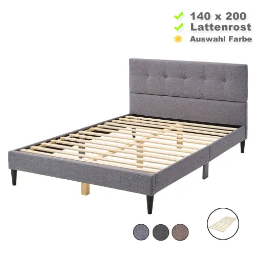 Polsterbett 140x200 - Doppelbett mit hohem Kopfteil - Farbe-Auswahl: Braun Schwarz Grau