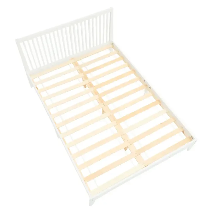 Massivholzbett 140x200 – Echtholz Doppelbett mit hohem Kopfteil – Farbe: Weiß