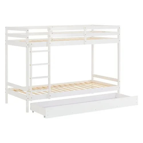 Etagenbett 90x200 mit Leiter und optional Bettkasten - Kinderbett mit zwei Schlafplätzen - Farbe: Weiß