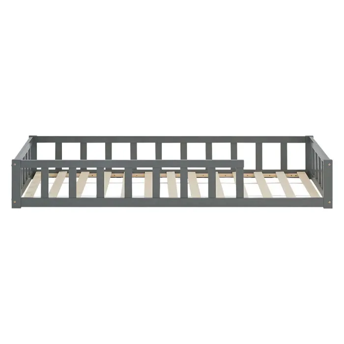 Montessori-Bett für kleine Pioniere - Vollholz-Bodenbett 90x200 für geruhsame Nächte - Farbe: Grau