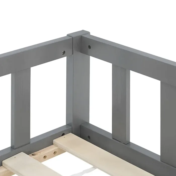 Montessori-Bett für kleine Pioniere - Vollholz-Bodenbett 90x200 für geruhsame Nächte - Farbe: Grau