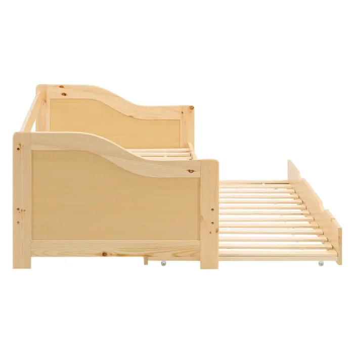 Ausziehbett aus Holz 90x200 – Bett mit zweiter Liegefläche 90x200 – Farbe: Natur
