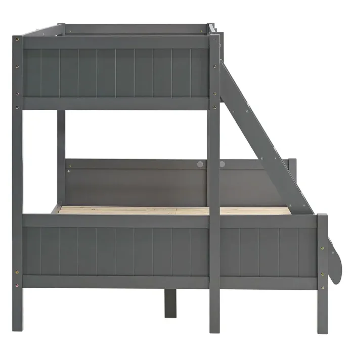 Etagenbett mit zwei Liegeflächen - 90x200 und 140x200 - Doppelstockbett aus Vollholz - Farbe: Grau