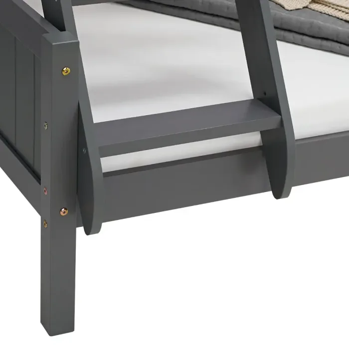 Etagenbett mit zwei Liegeflächen - 90x200 und 140x200 - Doppelstockbett aus Vollholz - Farbe: Grau