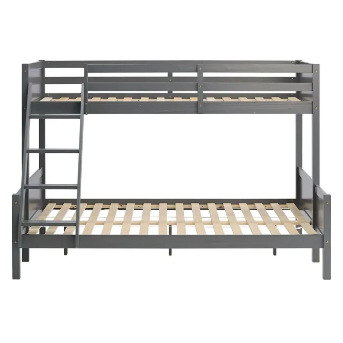 Etagenbett mit zwei Liegeflächen - 90x200 und 140x200 - Doppelstockbett aus Vollholz - Farbe: Grau
