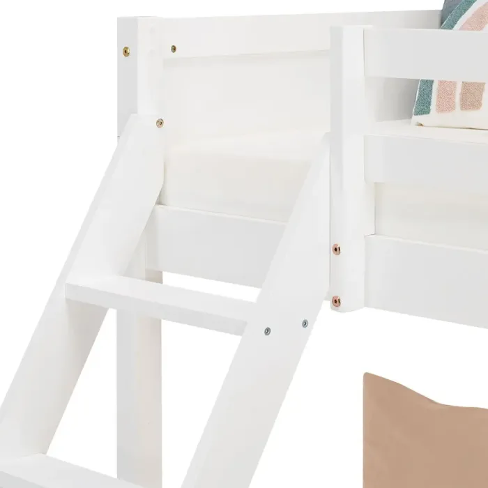 Doppelstockbett 90x200 und 140x200 - Vollholz Etagenbett für Kinder - Farbe: Weiß