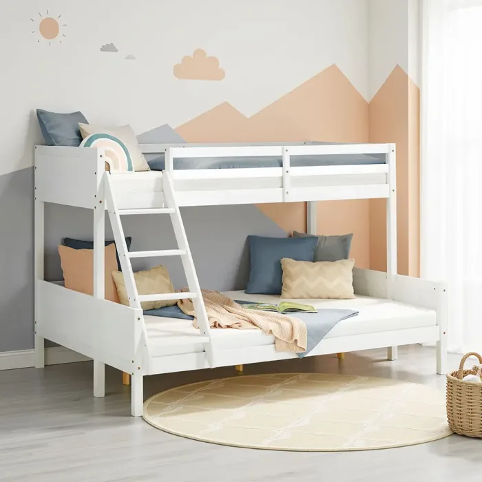 Doppelstockbett 90x200 und 140x200 - Vollholz Etagenbett für Kinder - Farbe: Weiß