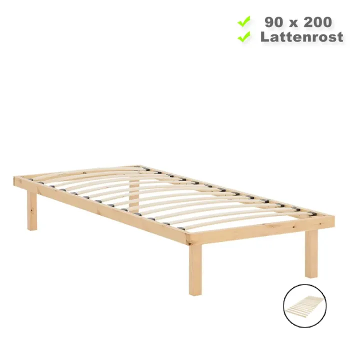 Massivholzbett ohne Kopfteil 90x200 - Palettenbett mit ergonomischem Lattenrost - Farbe: Natur